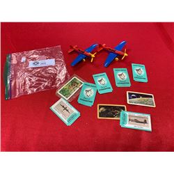 2 Vintage Airplanes Plus a Lot of Cigarette Trading Cards with Planes on them from 1950's