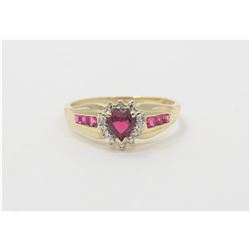 10K Yellow Gold Ruby and Diamond Heart Ring