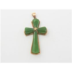 18K Yellow Gold Jade Cross Pendant