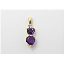 10K Yellow Gold Amethyst Double Heart Pendant