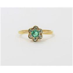 18K Yellow Gold Diamond and Emerald Flower Ring
