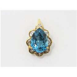 10K Yellow Gold Blue Topaz and Diamond Pendant