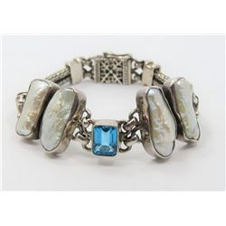 Estate Sterling Silver and Blue Topaz Bracelet