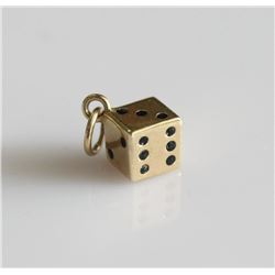 14K Yellow Gold Dice Charm Pendant