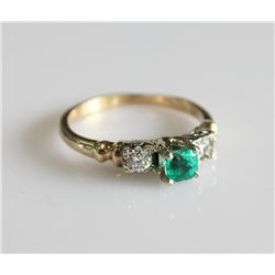 14K Yellow Gold Emerald and Diamond Ring
