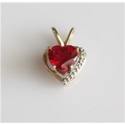 14K Yellow Gold Ruby and Diamond Heart Pendant