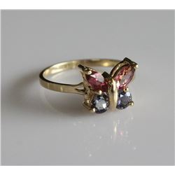 14K Gold Tourmaline and Tanzanite Butterfly Ring