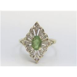 14K White Gold Peridot and Diamond Ring