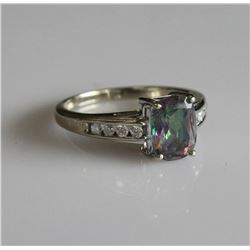 10K White Gold Mystic Topaz and Diamond Ring