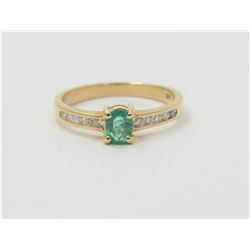 14K Yellow Gold Emerald and Diamond Ring