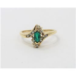 14K Yellow Gold Emerald and Diamond Ring