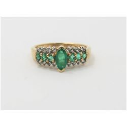 10K Yellow Gold Emerald and Diamond Ring