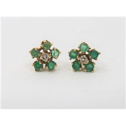 14K Yellow Gold Emerald and Diamond Earrings