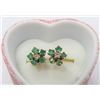 Image 2 : 14K Yellow Gold Emerald and Diamond Earrings