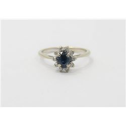 14K White Gold Sapphire and Diamond Floral Ring