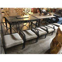 LOT OF 4 PATIO CHAIRS AND ONE PATIO LOVE SEAT