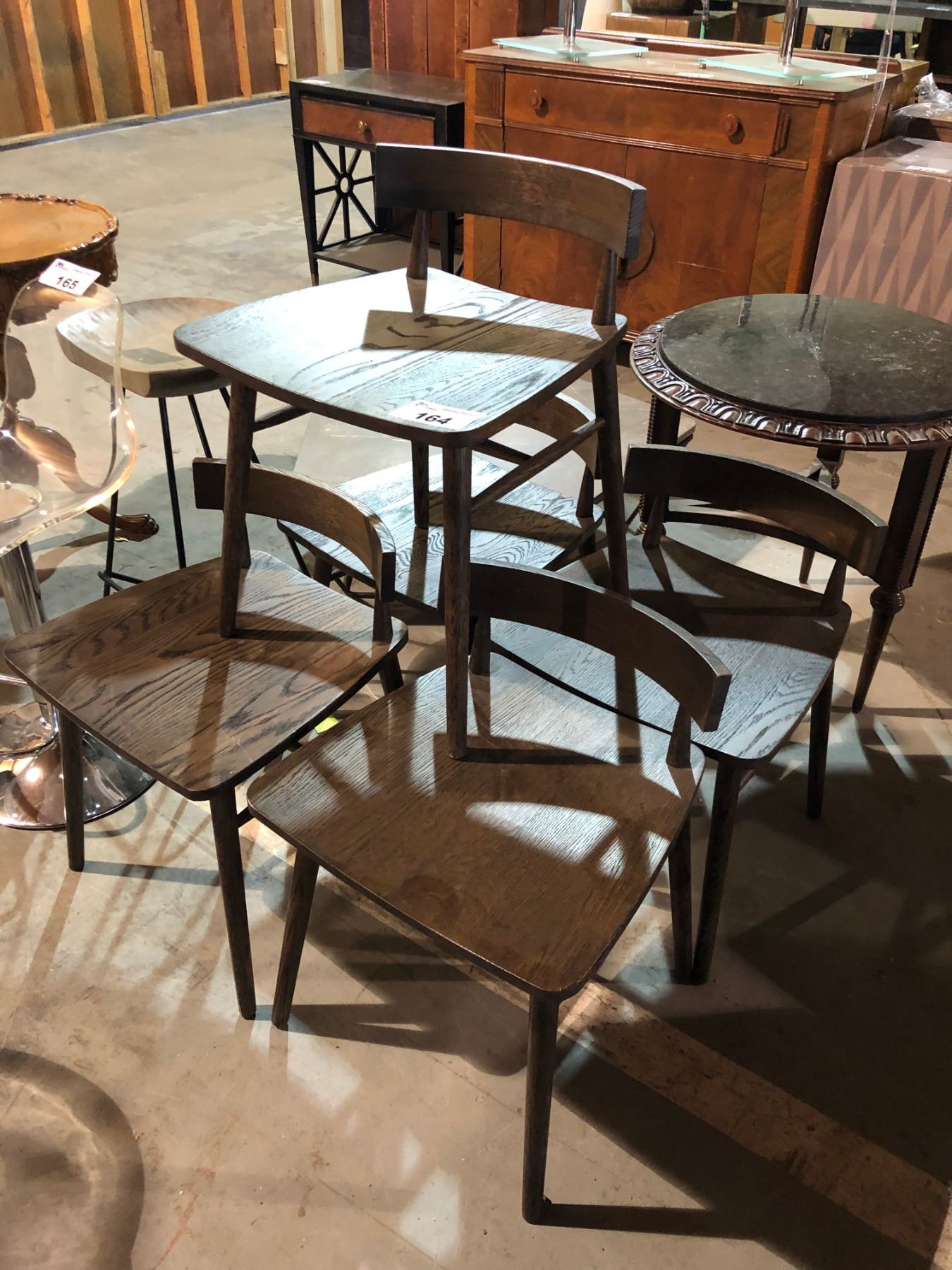 SET OF 5 SOLID OAK LOW BACK DINING CHAIRS