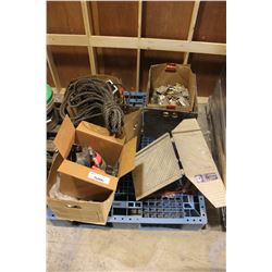 PALLET LOT OF ROPE, HARDWARE AND MORE