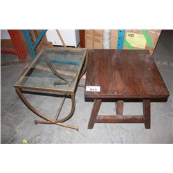 PAIR OF SIDE TABLES AND ROLLING CART