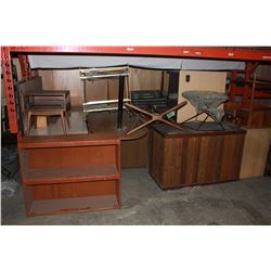 LOT OF MISC FURNITURE UNDER PALLET RACKING