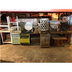 LARGE LOT OF FURNITURE ITEMS UNDER PALLET RACKING