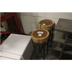 2 WOOD TOP METAL BASE OCCASIONAL TABLES