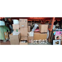 LARGE LOT OF MISC MOVIE SET BOXED ITEMS UNDER PALLET RACKING