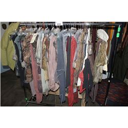 LARGE LOT OF WARDROBE CLOTHING, RACK NOT INCLUDED