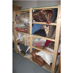 ROLLING SHELVES WITH DECORATIVE PILLOWS, RACK INCLUDED