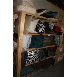 ROLLING SHELVES WITH DECORATIVE PILLOWS, RACK INCLUDED