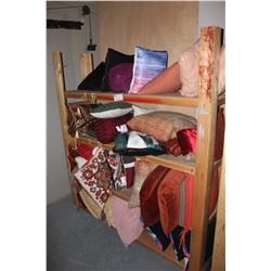 ROLLING SHELVES WITH DECORATIVE PILLOWS, RACK INCLUDED