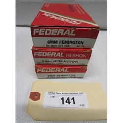 3 Boxes Federal 6mm Remington Ammo 100 Gr Soft