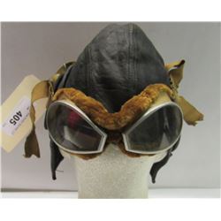 WWII Style German Aviator Pilot Leather Helmet Hat