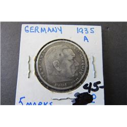 1935-A Germany Third Reich 5 Marks Silver Coin