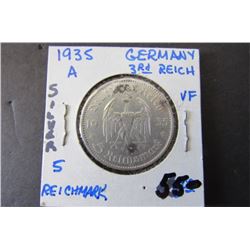 1935-A VF Germany Third Reich 5 Marks Silver Coin