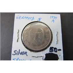 1935-A Germany Third Reich 5 Marks Silver Coin