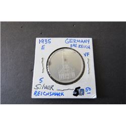 1935-E VF Germany Third Reich 5 Marks Silver Coin