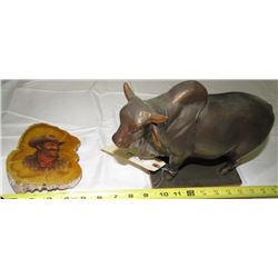 2pc Metal Brahman Bull And Cowboy Cross Section