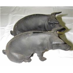 2pc Cast Iron Pig Coin Banks