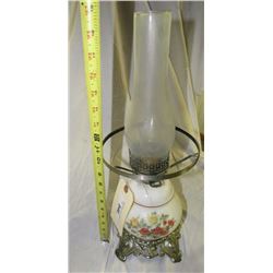 Vintage Lamp With Floral Designs  Clear Chimney