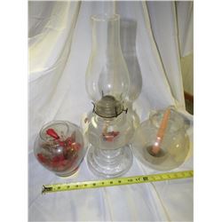 3pc Oil Lamp, Candle Stand, Faux  Arrangement