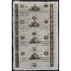 Uncut Sheet of 1800's $5/5/10/10 Farmer's & Merchants Bank of Baltimore Obsolete Notes