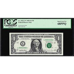 Fancy Serial # 1995 $1 Federal Reserve STAR Note Fr.1922-G* PCGS Superb Gem New 68PPQ