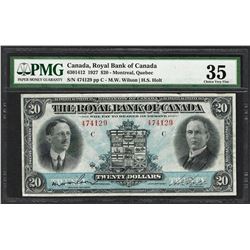 1927 $20 Montreal Royal Bank of Canada Note PMG Choice Very Fine 35