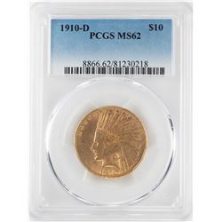 1910-D $10 Indian Head Eagle Gold Coin PCGS MS62