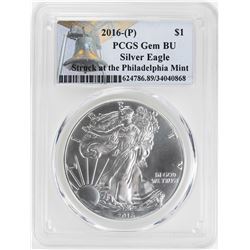 2016-P $1 American Silver Eagle Coin PCGS Gem BU Struck at the Philadelphia Mint