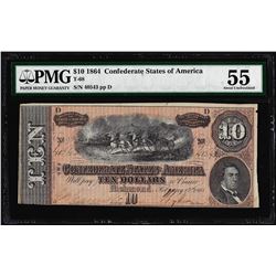 1864 $10 Confederate States of America Note T-68 PMG About Uncirculated 55