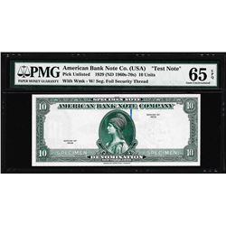 1929 10 Unit American Bank Note Co. "Test Note" PMG Gem Uncirculated 65EPQ