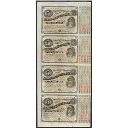 Uncut Sheet of (4) State of Louisiana Baby Bond Obsolete Notes