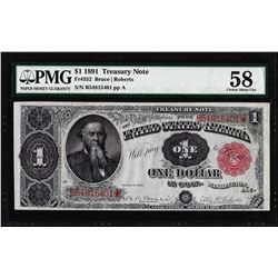 1891 $1 Treasury Note Fr.352 PMG Choice About Uncirculated 58